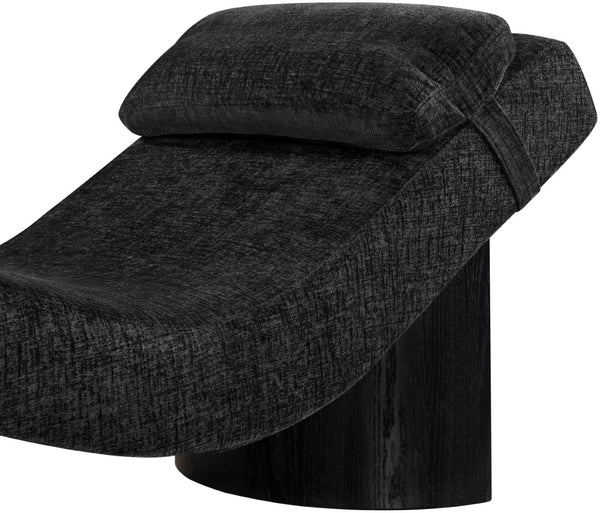 Meridian Furniture Marcella Art Deco Chaise Lounge with Sculptural Curves Plush Upholstery and Solid Wood Base Black 33086 33086Black