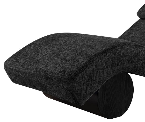 Meridian Furniture Marcella Art Deco Chaise Lounge with Sculptural Curves Plush Upholstery and Solid Wood Base Black 33086 33086Black