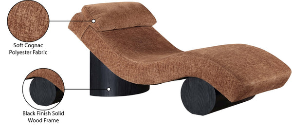 Meridian Furniture Marcella Art Deco Chaise Lounge with Sculptural Curves Plush Upholstery and Solid Wood Base Cognac 33086 33086Cognac
