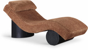 Meridian Furniture Marcella Art Deco Chaise Lounge with Sculptural Curves Plush Upholstery and Solid Wood Base Cognac 33086 33086Cognac