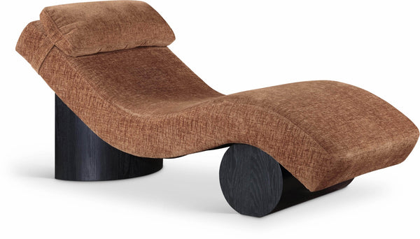 Meridian Furniture Marcella Art Deco Chaise Lounge with Sculptural Curves Plush Upholstery and Solid Wood Base Cognac 33086 33086Cognac