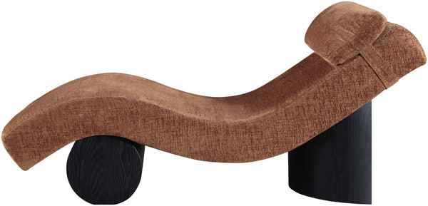Meridian Furniture Marcella Art Deco Chaise Lounge with Sculptural Curves Plush Upholstery and Solid Wood Base Cognac 33086 33086Cognac