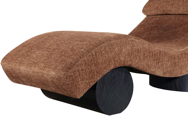 Meridian Furniture Marcella Art Deco Chaise Lounge with Sculptural Curves Plush Upholstery and Solid Wood Base Cognac 33086 33086Cognac
