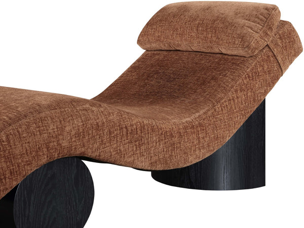 Meridian Furniture Marcella Art Deco Chaise Lounge with Sculptural Curves Plush Upholstery and Solid Wood Base Cognac 33086 33086Cognac