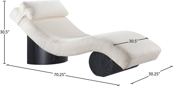 Meridian Furniture Marcella Art Deco Chaise Lounge with Sculptural Curves Plush Upholstery and Solid Wood Base Cream 33086 33086Cream