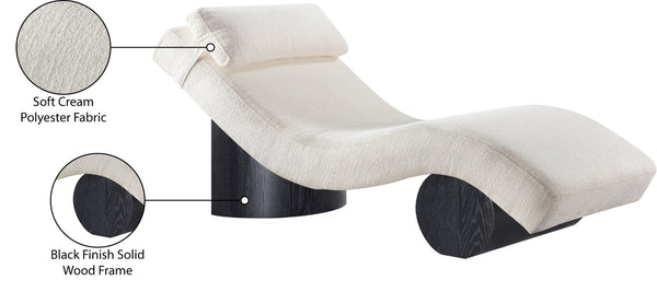 Meridian Furniture Marcella Art Deco Chaise Lounge with Sculptural Curves Plush Upholstery and Solid Wood Base Cream 33086 33086Cream