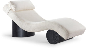 Meridian Furniture Marcella Art Deco Chaise Lounge with Sculptural Curves Plush Upholstery and Solid Wood Base Cream 33086 33086Cream