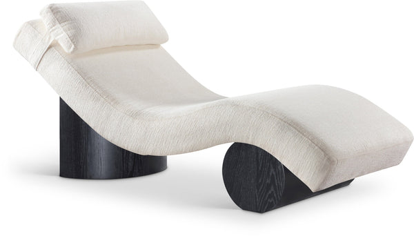 Meridian Furniture Marcella Art Deco Chaise Lounge with Sculptural Curves Plush Upholstery and Solid Wood Base Cream 33086 33086Cream