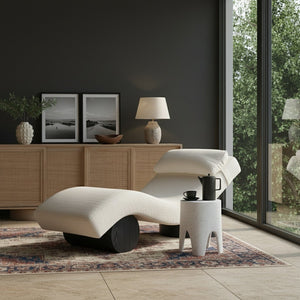 Meridian Furniture Marcella Art Deco Chaise Lounge with Sculptural Curves Plush Upholstery and Solid Wood Base Cream 33086 33086Cream