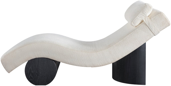 Meridian Furniture Marcella Art Deco Chaise Lounge with Sculptural Curves Plush Upholstery and Solid Wood Base Cream 33086 33086Cream