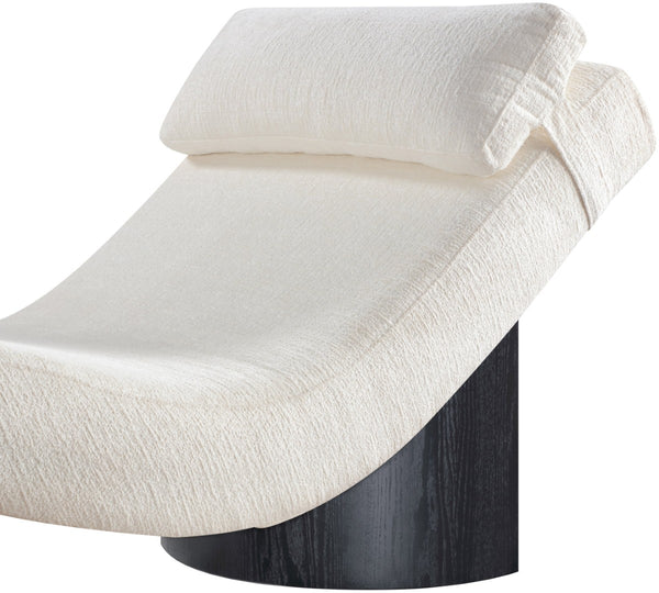 Meridian Furniture Marcella Art Deco Chaise Lounge with Sculptural Curves Plush Upholstery and Solid Wood Base Cream 33086 33086Cream