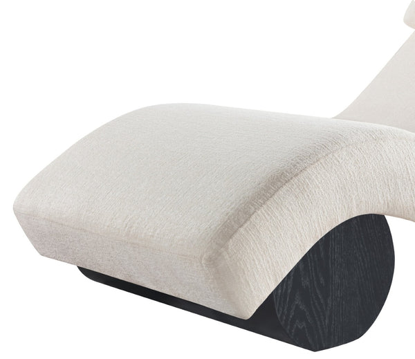 Meridian Furniture Marcella Art Deco Chaise Lounge with Sculptural Curves Plush Upholstery and Solid Wood Base Cream 33086 33086Cream