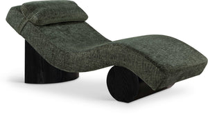 Meridian Furniture Marcella Art Deco Chaise Lounge with Sculptural Curves Plush Upholstery and Solid Wood Base Green 33086 33086Green