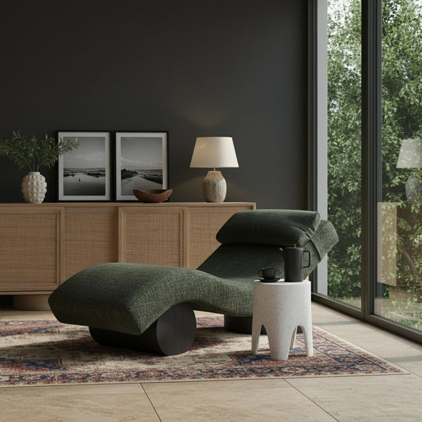 Meridian Furniture Marcella Art Deco Chaise Lounge with Sculptural Curves Plush Upholstery and Solid Wood Base Green 33086 33086Green
