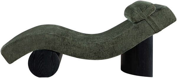 Meridian Furniture Marcella Art Deco Chaise Lounge with Sculptural Curves Plush Upholstery and Solid Wood Base Green 33086 33086Green
