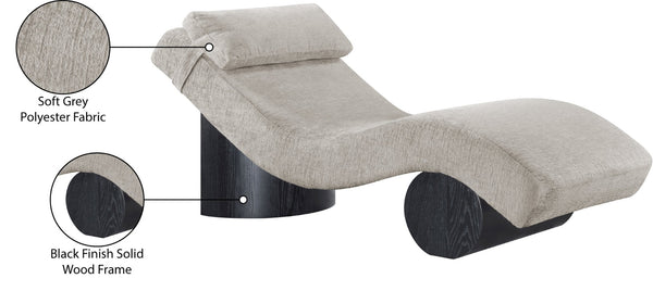 Meridian Furniture Marcella Art Deco Chaise Lounge with Sculptural Curves Plush Upholstery and Solid Wood Base Grey 33086 33086Grey
