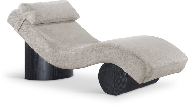 Meridian Furniture Marcella Art Deco Chaise Lounge with Sculptural Curves Plush Upholstery and Solid Wood Base Grey 33086 33086Grey