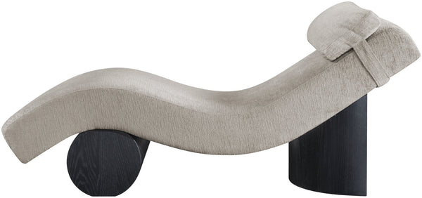 Meridian Furniture Marcella Art Deco Chaise Lounge with Sculptural Curves Plush Upholstery and Solid Wood Base Grey 33086 33086Grey