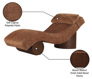 Meridian Furniture Marcella Art Deco Chaise Lounge with Sculptural Curves Plush Upholstery and Solid Wood Base Cognac 33087 33087Cognac