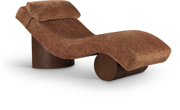 Meridian Furniture Marcella Art Deco Chaise Lounge with Sculptural Curves Plush Upholstery and Solid Wood Base Cognac 33087 33087Cognac