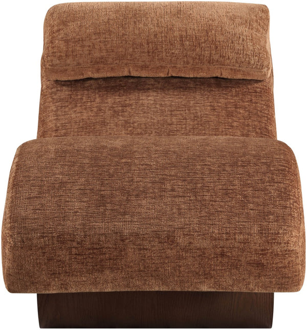 Meridian Furniture Marcella Art Deco Chaise Lounge with Sculptural Curves Plush Upholstery and Solid Wood Base Cognac 33087 33087Cognac