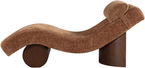 Meridian Furniture Marcella Art Deco Chaise Lounge with Sculptural Curves Plush Upholstery and Solid Wood Base Cognac 33087 33087Cognac