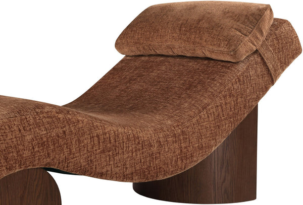 Meridian Furniture Marcella Art Deco Chaise Lounge with Sculptural Curves Plush Upholstery and Solid Wood Base Cognac 33087 33087Cognac