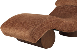 Meridian Furniture Marcella Art Deco Chaise Lounge with Sculptural Curves Plush Upholstery and Solid Wood Base Cognac 33087 33087Cognac