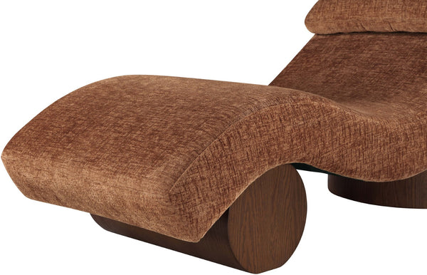 Meridian Furniture Marcella Art Deco Chaise Lounge with Sculptural Curves Plush Upholstery and Solid Wood Base Cognac 33087 33087Cognac