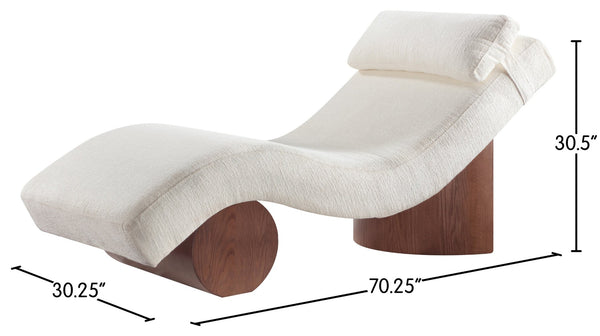 Meridian Furniture Marcella Art Deco Chaise Lounge with Sculptural Curves Plush Upholstery and Solid Wood Base Cream 33087 33087Cream
