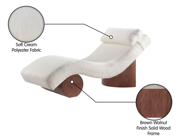 Meridian Furniture Marcella Art Deco Chaise Lounge with Sculptural Curves Plush Upholstery and Solid Wood Base Cream 33087 33087Cream