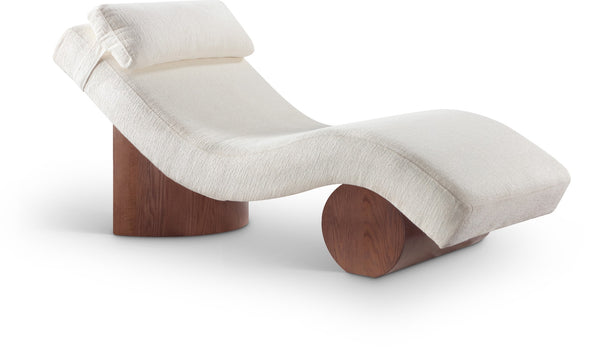 Meridian Furniture Marcella Art Deco Chaise Lounge with Sculptural Curves Plush Upholstery and Solid Wood Base Cream 33087 33087Cream