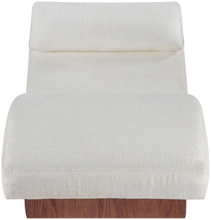 Meridian Furniture Marcella Art Deco Chaise Lounge with Sculptural Curves Plush Upholstery and Solid Wood Base Cream 33087 33087Cream