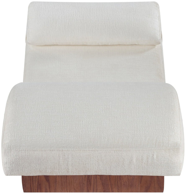 Meridian Furniture Marcella Art Deco Chaise Lounge with Sculptural Curves Plush Upholstery and Solid Wood Base Cream 33087 33087Cream