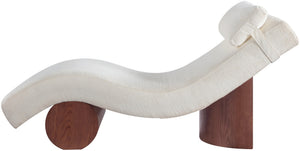 Meridian Furniture Marcella Art Deco Chaise Lounge with Sculptural Curves Plush Upholstery and Solid Wood Base Cream 33087 33087Cream