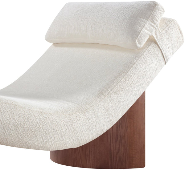 Meridian Furniture Marcella Art Deco Chaise Lounge with Sculptural Curves Plush Upholstery and Solid Wood Base Cream 33087 33087Cream
