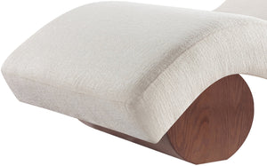 Meridian Furniture Marcella Art Deco Chaise Lounge with Sculptural Curves Plush Upholstery and Solid Wood Base Cream 33087 33087Cream