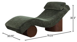Meridian Furniture Marcella Art Deco Chaise Lounge with Sculptural Curves Plush Upholstery and Solid Wood Base Green 33087 33087Green