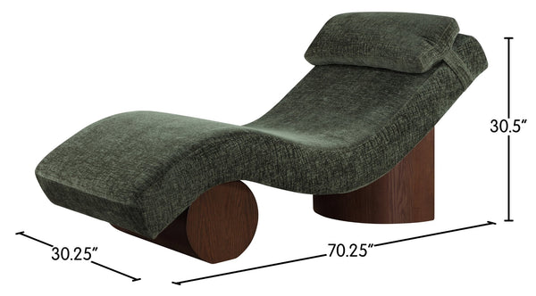 Meridian Furniture Marcella Art Deco Chaise Lounge with Sculptural Curves Plush Upholstery and Solid Wood Base Green 33087 33087Green
