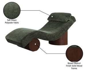 Meridian Furniture Marcella Art Deco Chaise Lounge with Sculptural Curves Plush Upholstery and Solid Wood Base Green 33087 33087Green