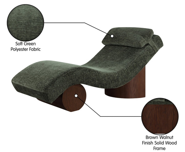 Meridian Furniture Marcella Art Deco Chaise Lounge with Sculptural Curves Plush Upholstery and Solid Wood Base Green 33087 33087Green