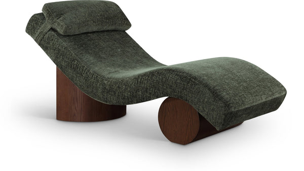 Meridian Furniture Marcella Art Deco Chaise Lounge with Sculptural Curves Plush Upholstery and Solid Wood Base Green 33087 33087Green