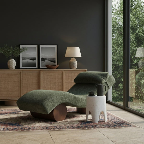 Meridian Furniture Marcella Art Deco Chaise Lounge with Sculptural Curves Plush Upholstery and Solid Wood Base Green 33087 33087Green