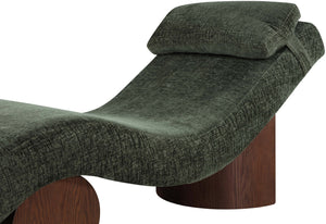 Meridian Furniture Marcella Art Deco Chaise Lounge with Sculptural Curves Plush Upholstery and Solid Wood Base Green 33087 33087Green