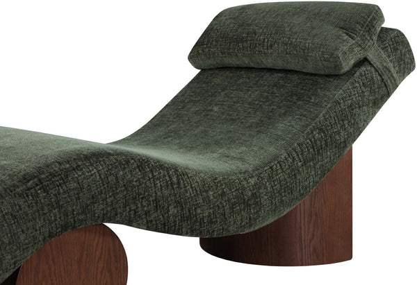 Meridian Furniture Marcella Art Deco Chaise Lounge with Sculptural Curves Plush Upholstery and Solid Wood Base Green 33087 33087Green
