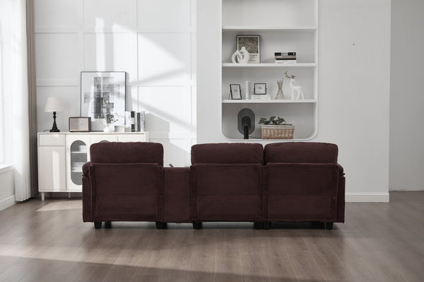 English Elm United L-Shaped Multifunctional Corduroy Sofa: 4-Seater With Usb Ports, Cup Holders & Storage Solutions W1568S00220-GIGA