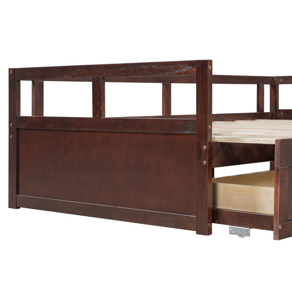 English Elm Wooden Twin to King Daybed with Trundle and Storage Drawers for Guest Rooms Espresso N708P336539P