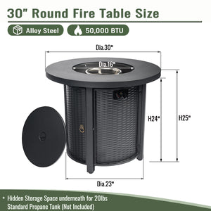 English Elm 30" Propane Fire Pit Table 50000BTU Round Steel Patio Heater with Lava Rocks ETL Stainless Burner W853130169