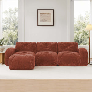 English Elm L-shaped Velvet Sectional Sofa Tufted Modular Seating with Ottoman for Living Room Red+Brown W714S01608