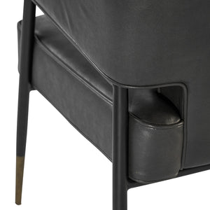 Sunpan Derome Contemporary Dining Armchair - Stylish Faux Leather, Sculpted Design with Black Steel Legs Bravo Portabella